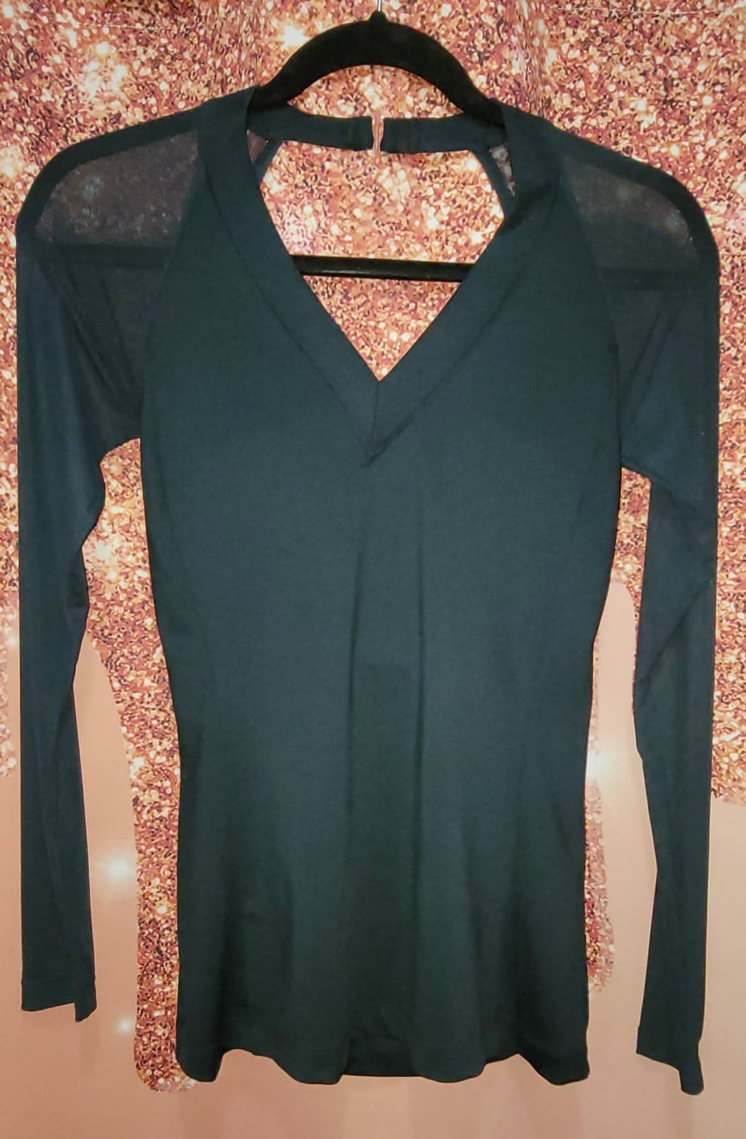 V-Neck Top with Sheer Sleeves and built in Bra, with Low Back