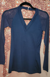 V-Neck Top with Sheer Sleeves and built in Bra, with Low Back