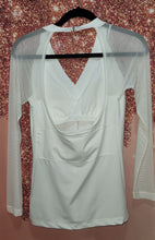 Load image into Gallery viewer, V-Neck Top with Sheer Sleeves and built in Bra, with Low Back
