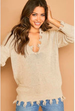 Load image into Gallery viewer, Fun Frayed Trim, V-Neck Sweater (2 Colors)
