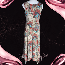 Load image into Gallery viewer, Paisley Sleeveless Maxi Dress with Handkerchief Hem.

